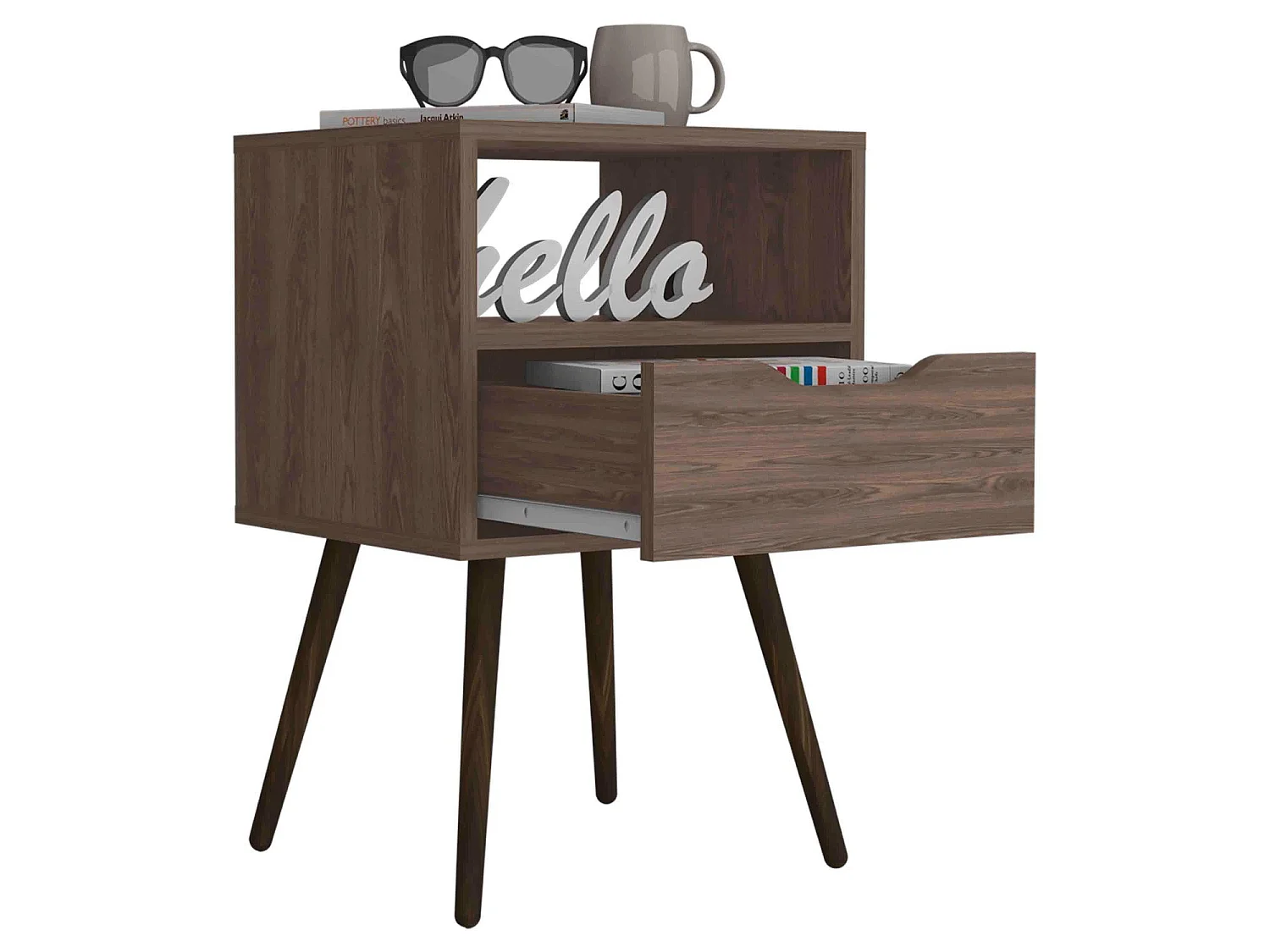 Cómoda Kaia em melamina com 4 gavetas com calhas metálicas e 2 armários inferiores, multicolor, 77.6 cm X 107 cm X 41.3 cm