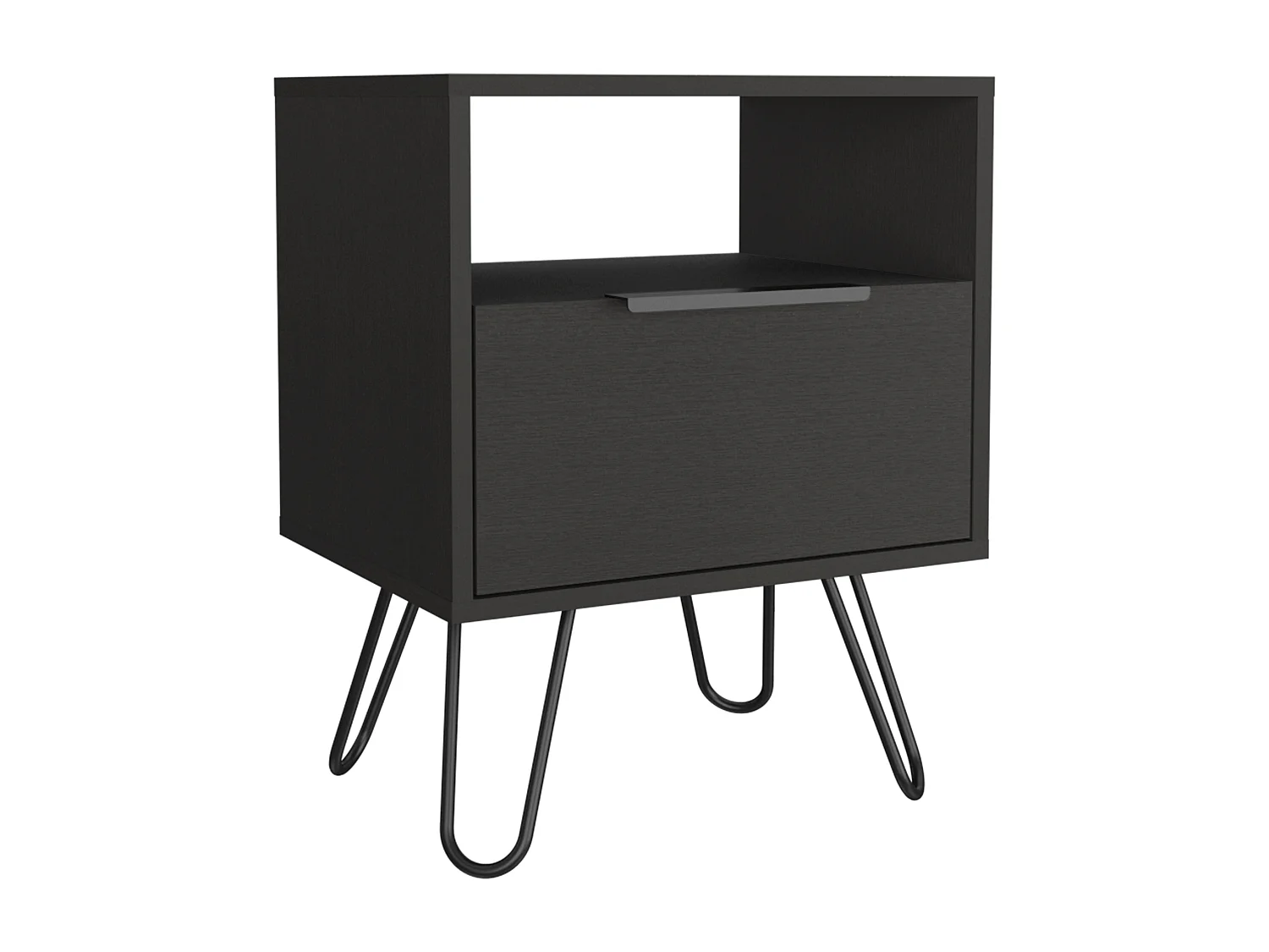 Comodino Augusta in melaminico con 2 ripiani e 1 mobile inferiore, nero, 56.4 cm X 45 cm X 34.8 cm