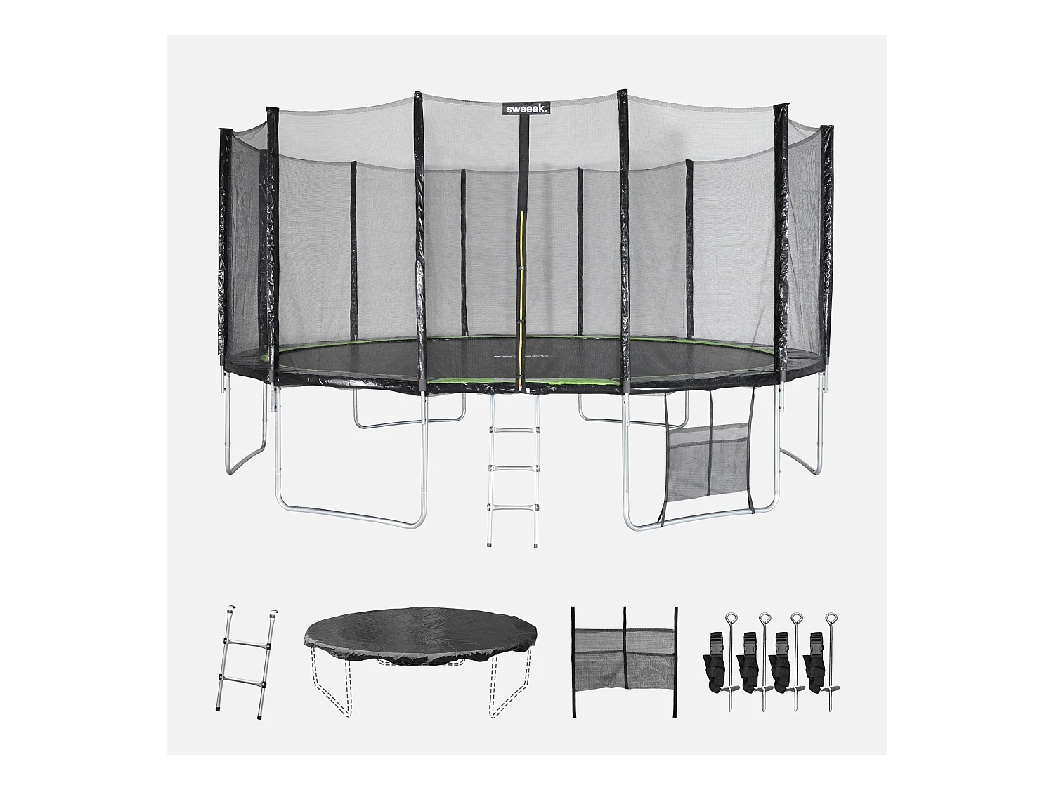 Cama elástica con pack de accesorios, 490cm verde