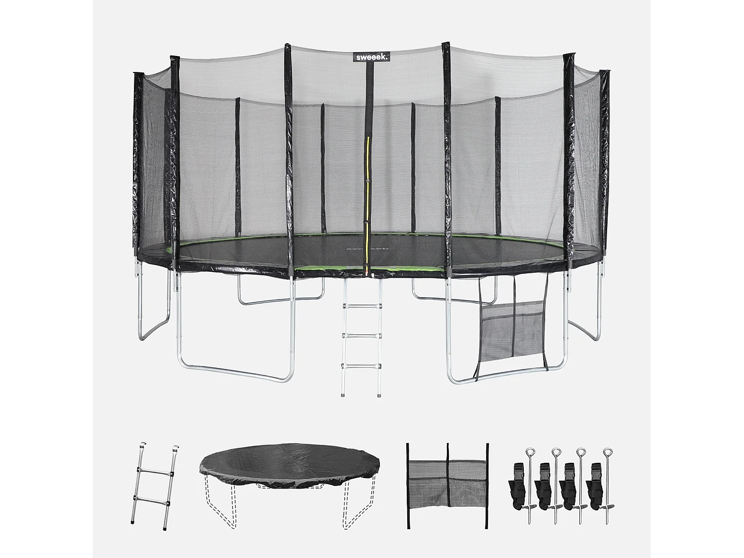 Cama elástica con pack de accesorios, 490cm verde