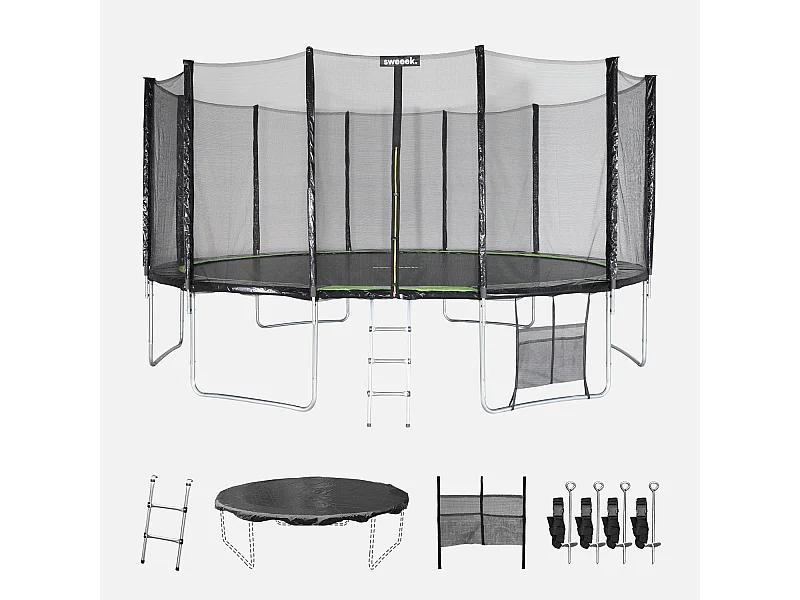 Cama elástica con pack de accesorios, 490cm verde