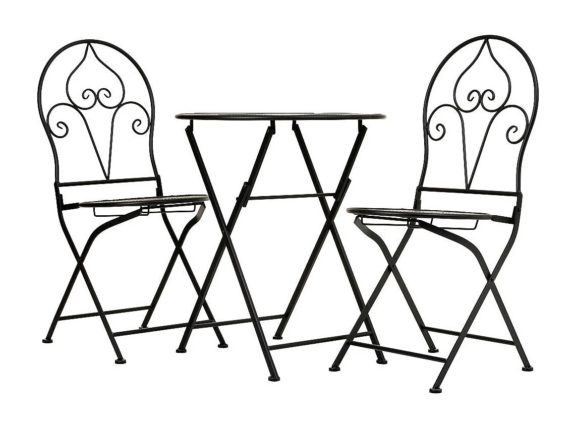 Conjunto de mesa e duas cadeiras em ferro forjado preto mesa D60x70 - cadeira 50x40x93