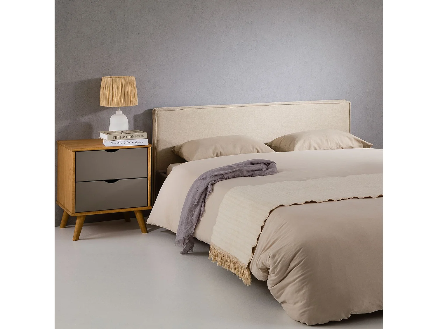 Tête de lit DACIO 120 rembourrée, En tissu polyester pour lit 120 cm, Sur pieds en plastique, Écru