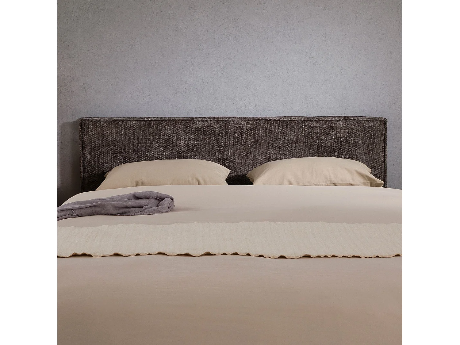 Tête de lit MIRENN 140 rembourrée, En tissu polyester pour lit 140 cm, Sur pieds en plastique, Gris