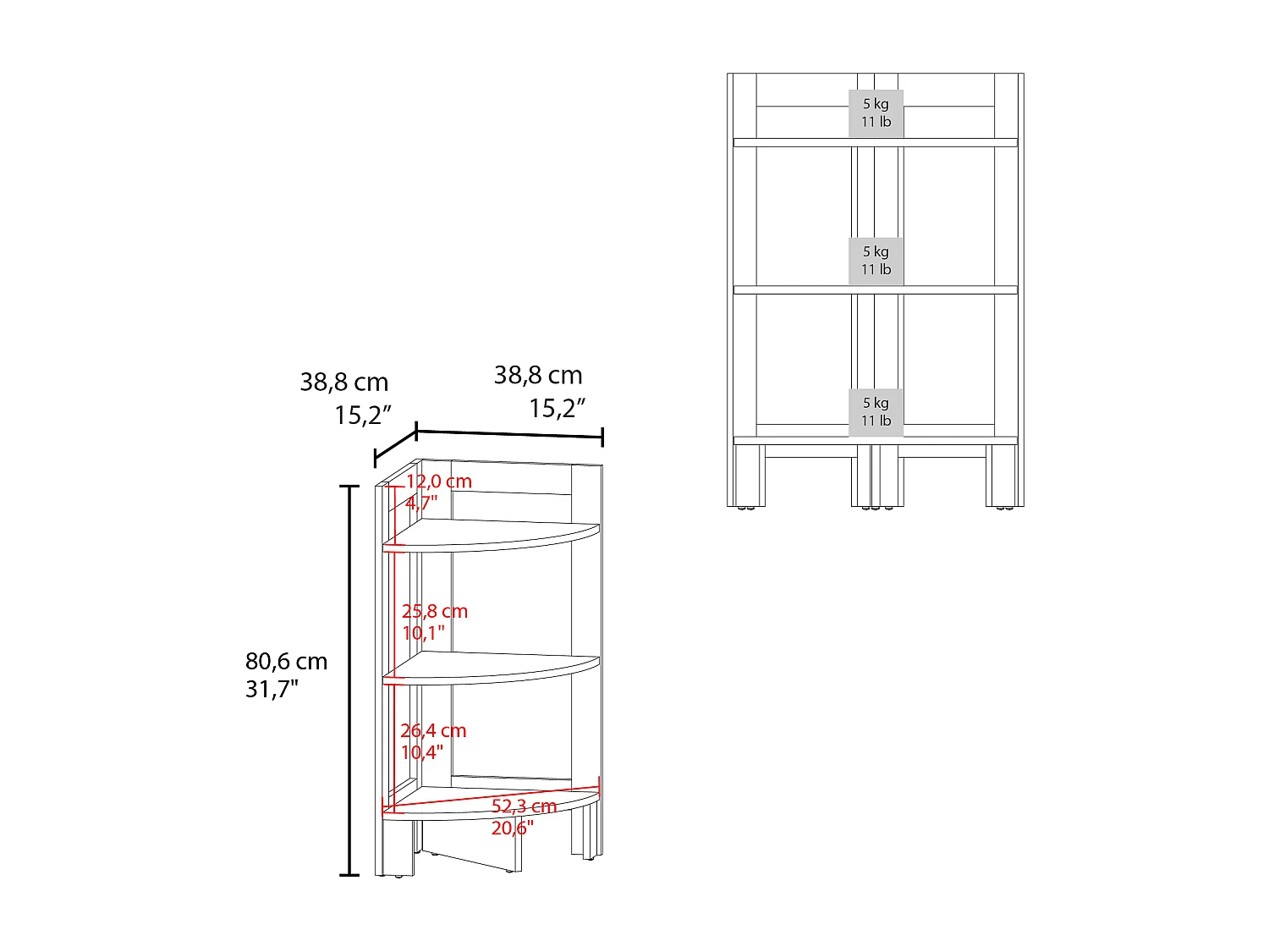Taburete Riga en melamina con 3 estantes , blanco , 80.6 cm  X 38.8 cm  X 38.8 cm