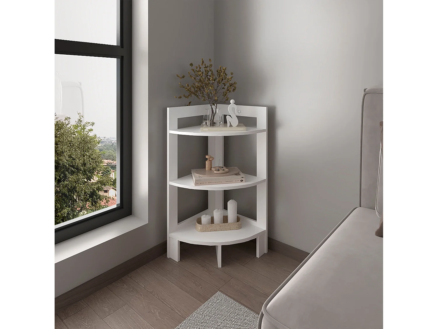 Taburete Riga en melamina con 3 estantes , blanco , 80.6 cm  X 38.8 cm  X 38.8 cm