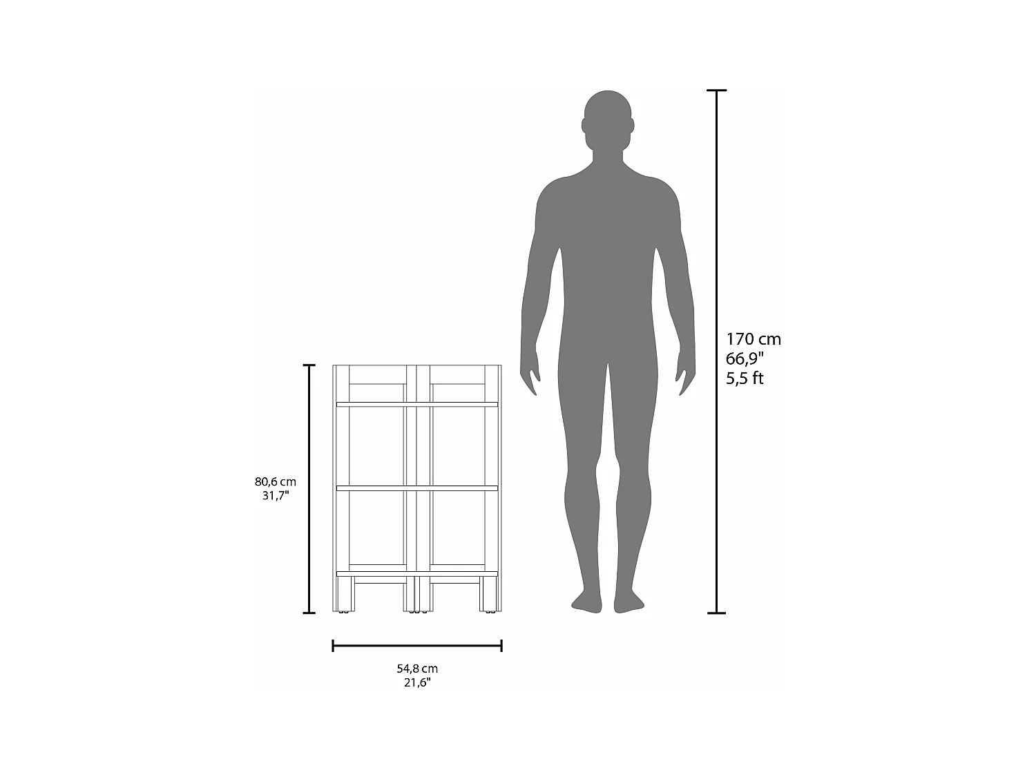 Taburete Riga en melamina con 3 estantes , blanco , 80.6 cm  X 38.8 cm  X 38.8 cm