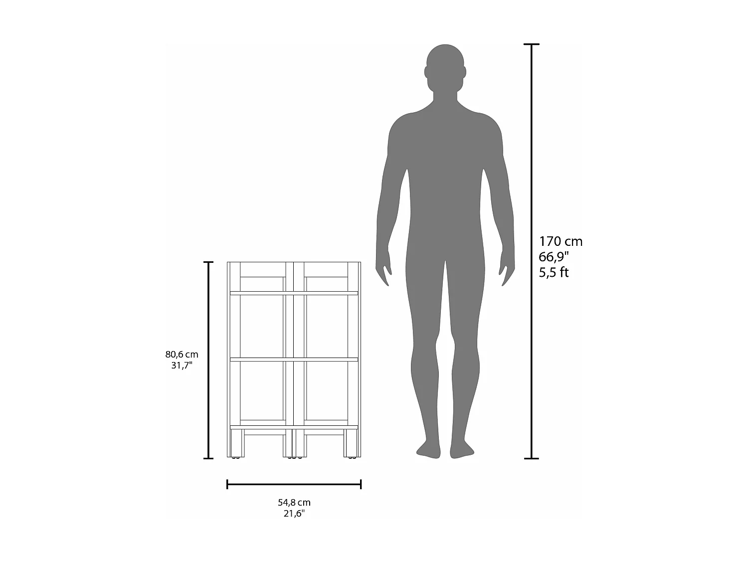 Sgabello Riga in melamina con 3 ripiani, bianco, 80.6 cm X 38.8 cm X 38.8 cm