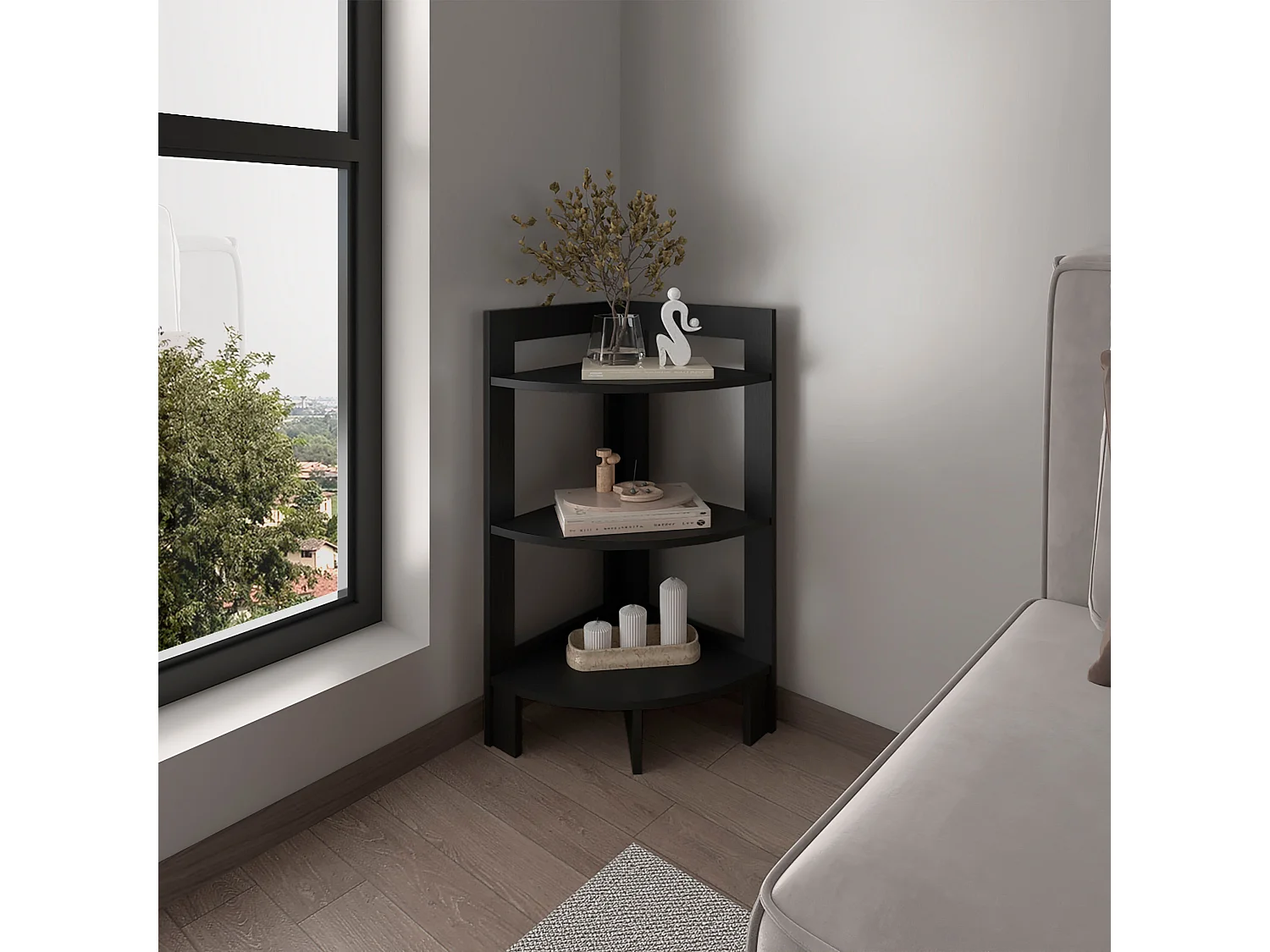 Taburete Riga en melamina con 3 estantes , negro , 80.6 cm  X 38.8 cm  X 38.8 cm