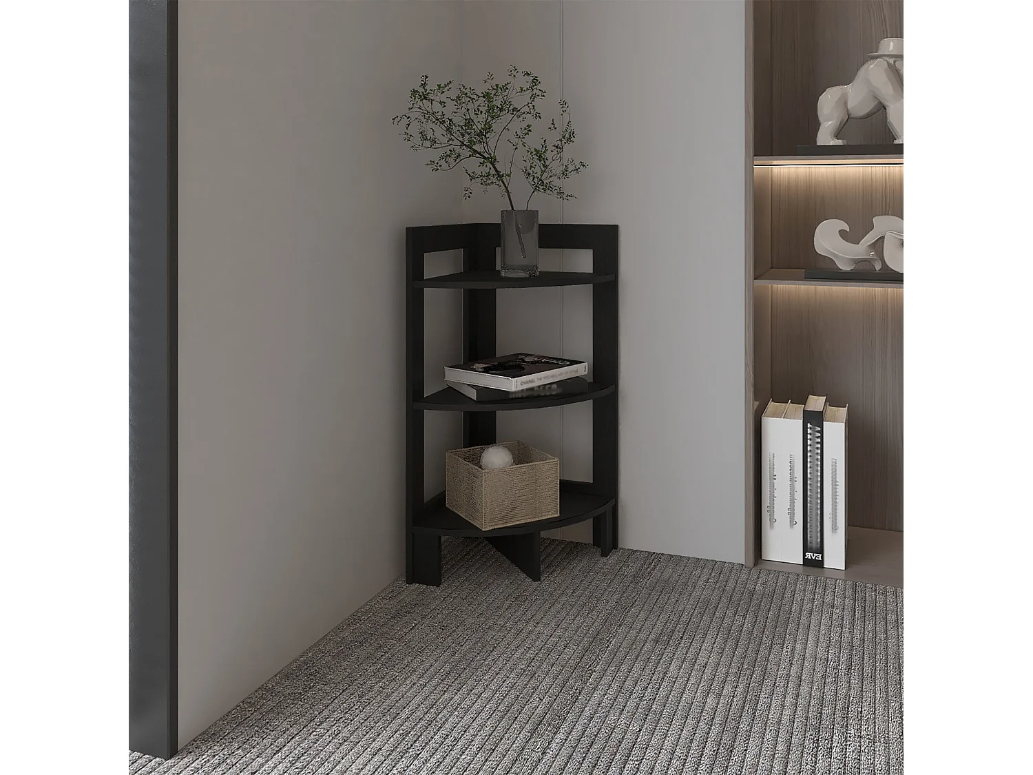 Sgabello Riga in melamina con 3 ripiani , nero , 80.6 cm X 38.8 cm X 38.8 cm