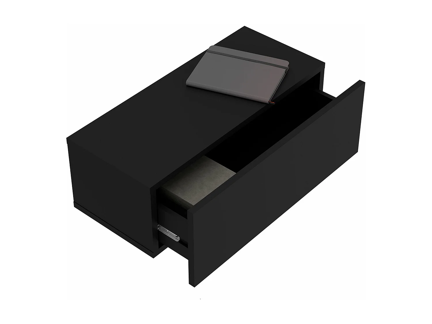 Tiroir suspendu THALA, table de nuit étagère murale avec 1 tiroir sans poignée, revêtement mélaminé, en bois, noir