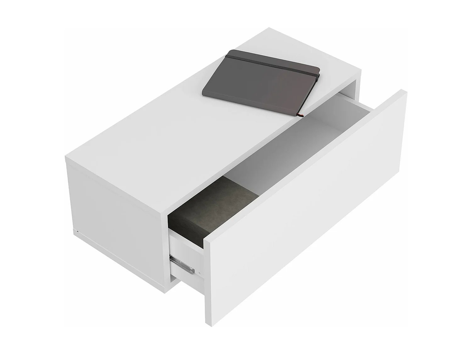 Tiroir suspendu THALA, table de nuit étagère murale avec 1 tiroir sans poignée, revêtement mélaminé, en bois, blanc