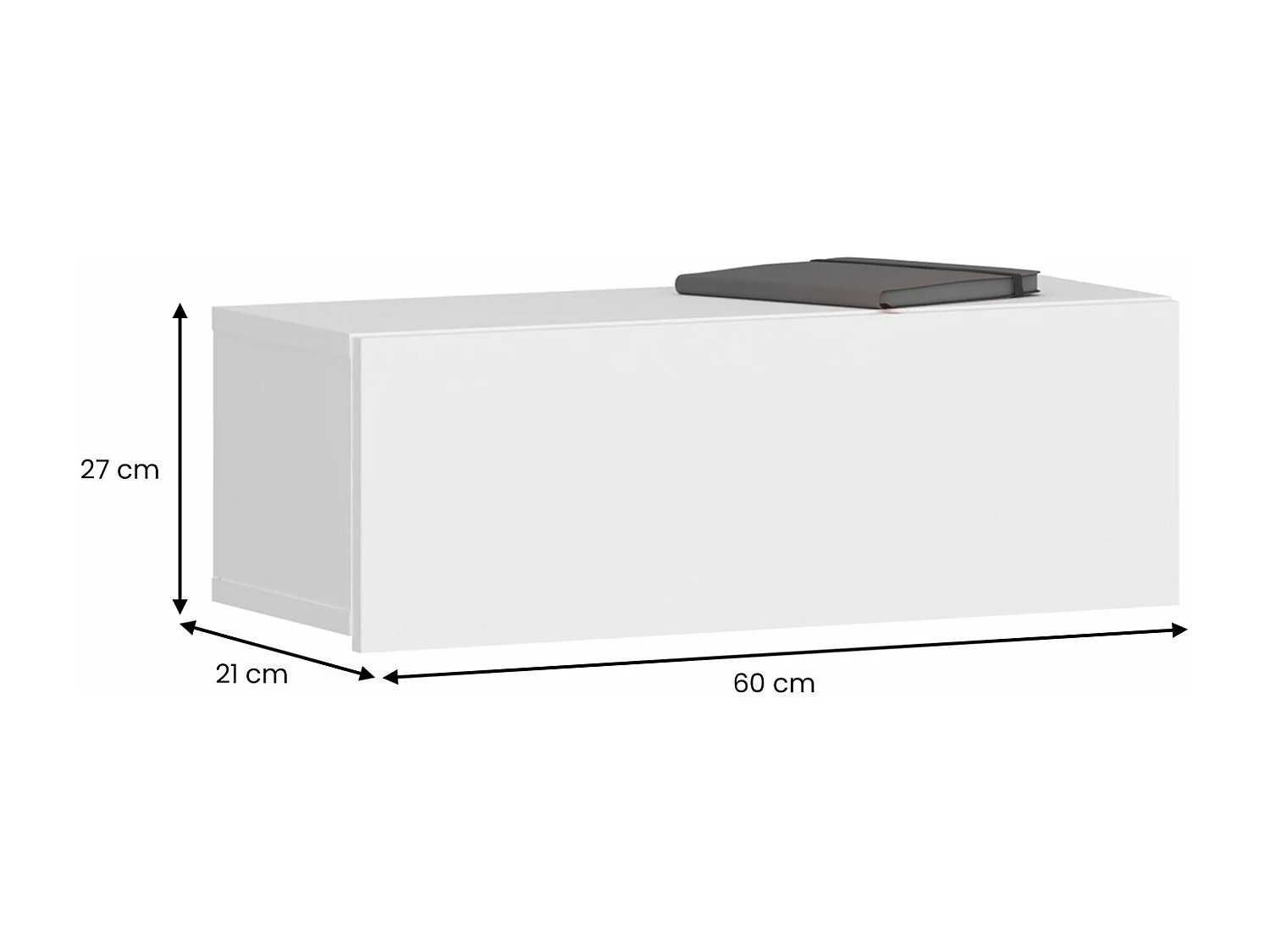 Tiroir suspendu THALA, table de nuit étagère murale avec 1 tiroir sans poignée, revêtement mélaminé, en bois, blanc