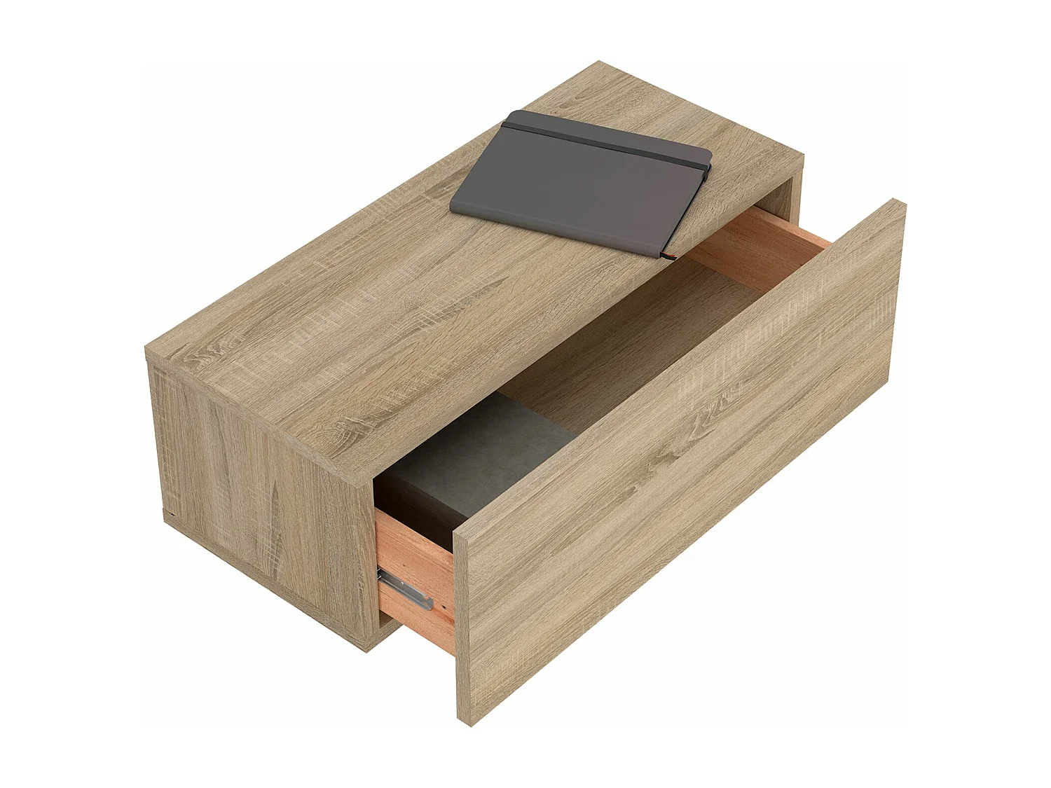 Tiroir suspendu THALA, table de nuit étagère murale avec 1 tiroir sans poignée, revêtement mélaminé, en bois, coloris chêne sonoma