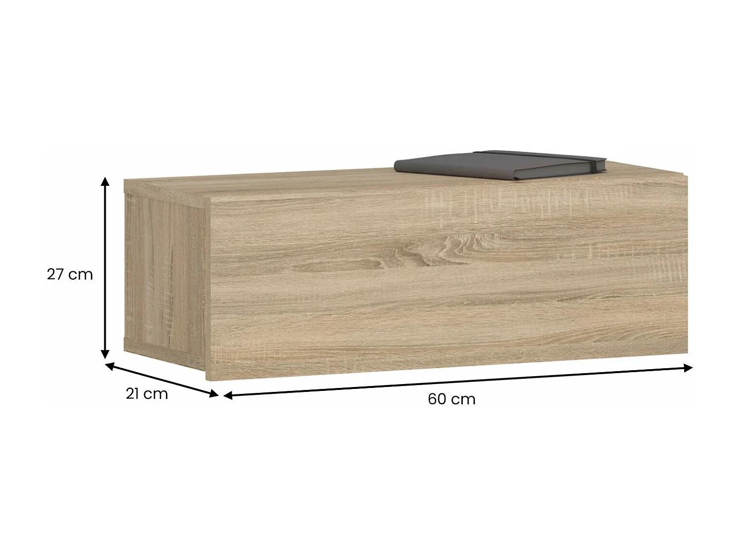 Tiroir suspendu THALA, table de nuit étagère murale avec 1 tiroir sans poignée, revêtement mélaminé, en bois, coloris chêne sonoma