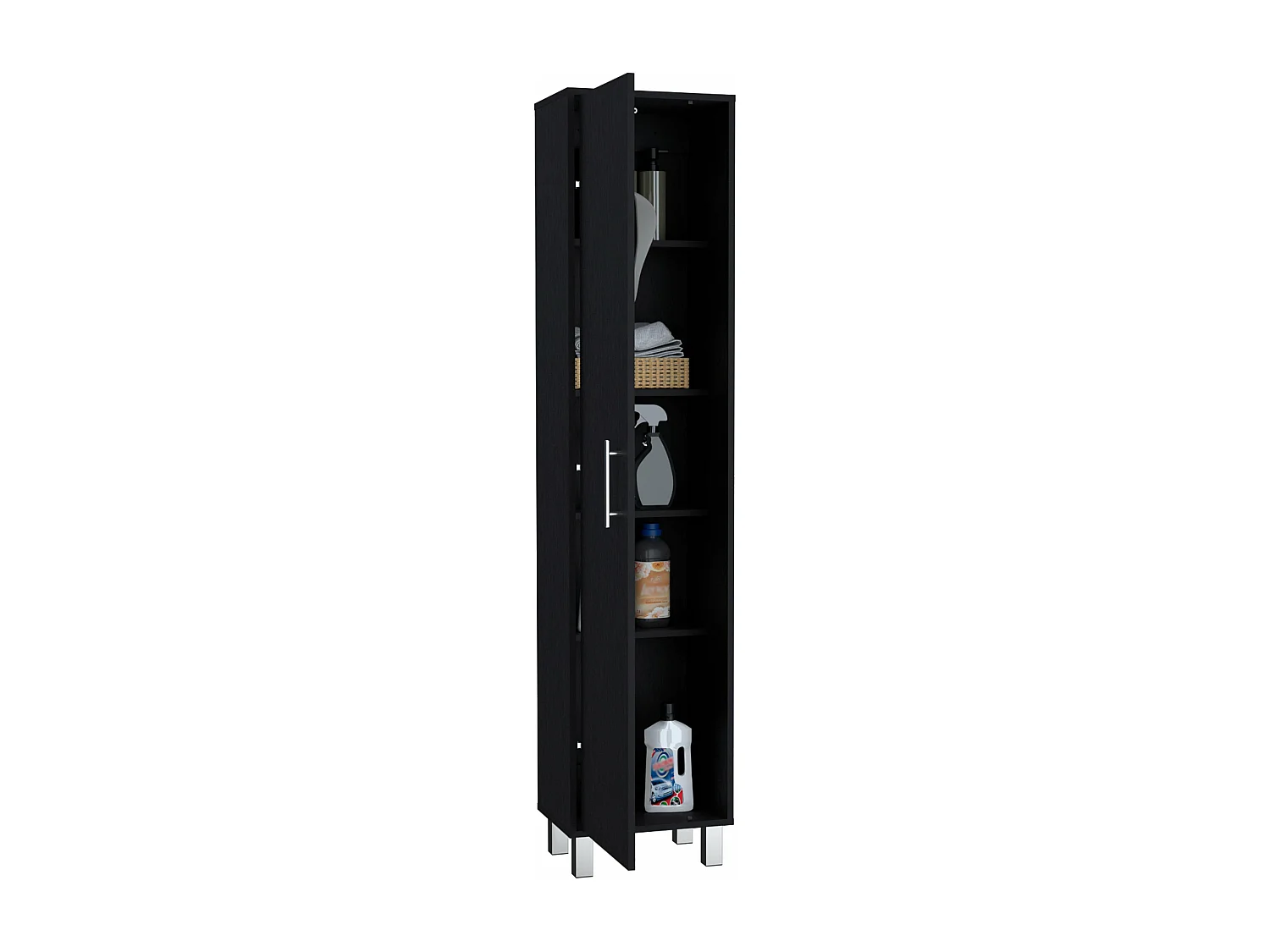 Columna de baño Laska con 5 estantes y 1 puerta , negro , 180 cm  X 40 cm  X 29.8 cm
