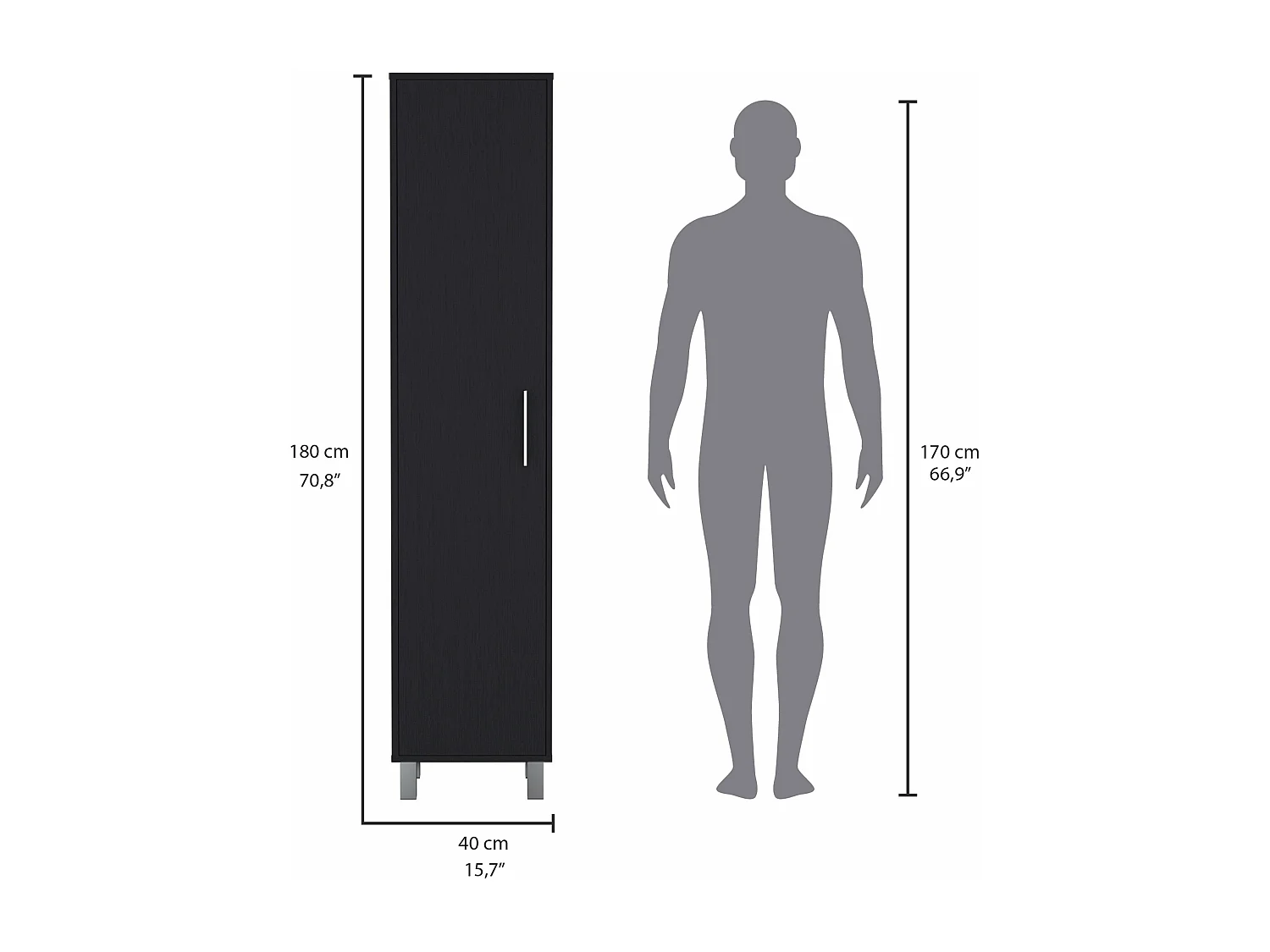 Columna de baño Laska con 5 estantes y 1 puerta , negro , 180 cm  X 40 cm  X 29.8 cm