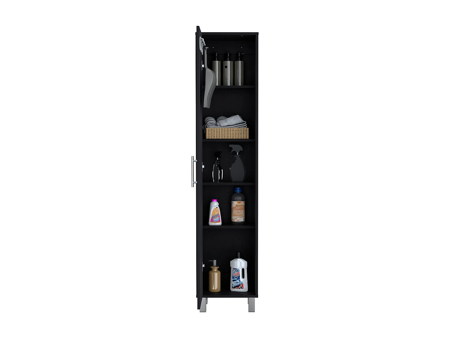 Columna de baño Laska con 5 estantes y 1 puerta , negro , 180 cm  X 40 cm  X 29.8 cm