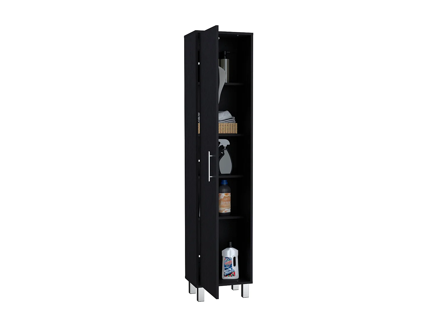 Columna de baño Laska con 5 estantes y 1 puerta , negro , 180 cm  X 40 cm  X 29.8 cm