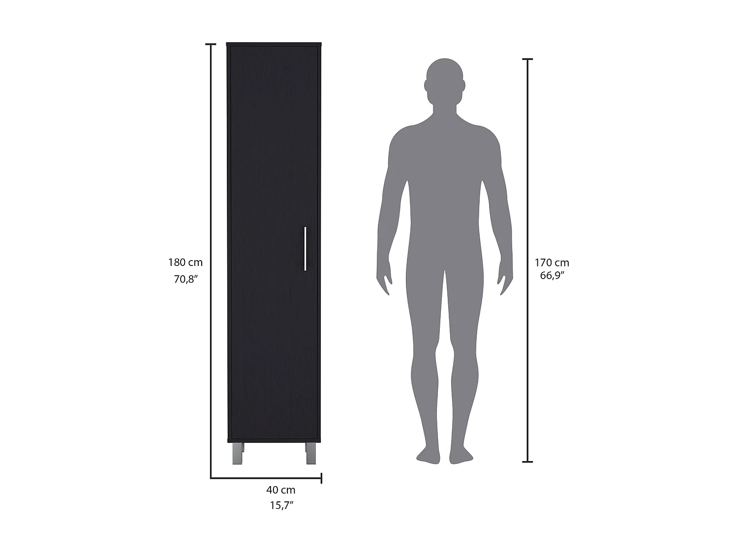 Columna de baño Laska con 5 estantes y 1 puerta , negro , 180 cm  X 40 cm  X 29.8 cm