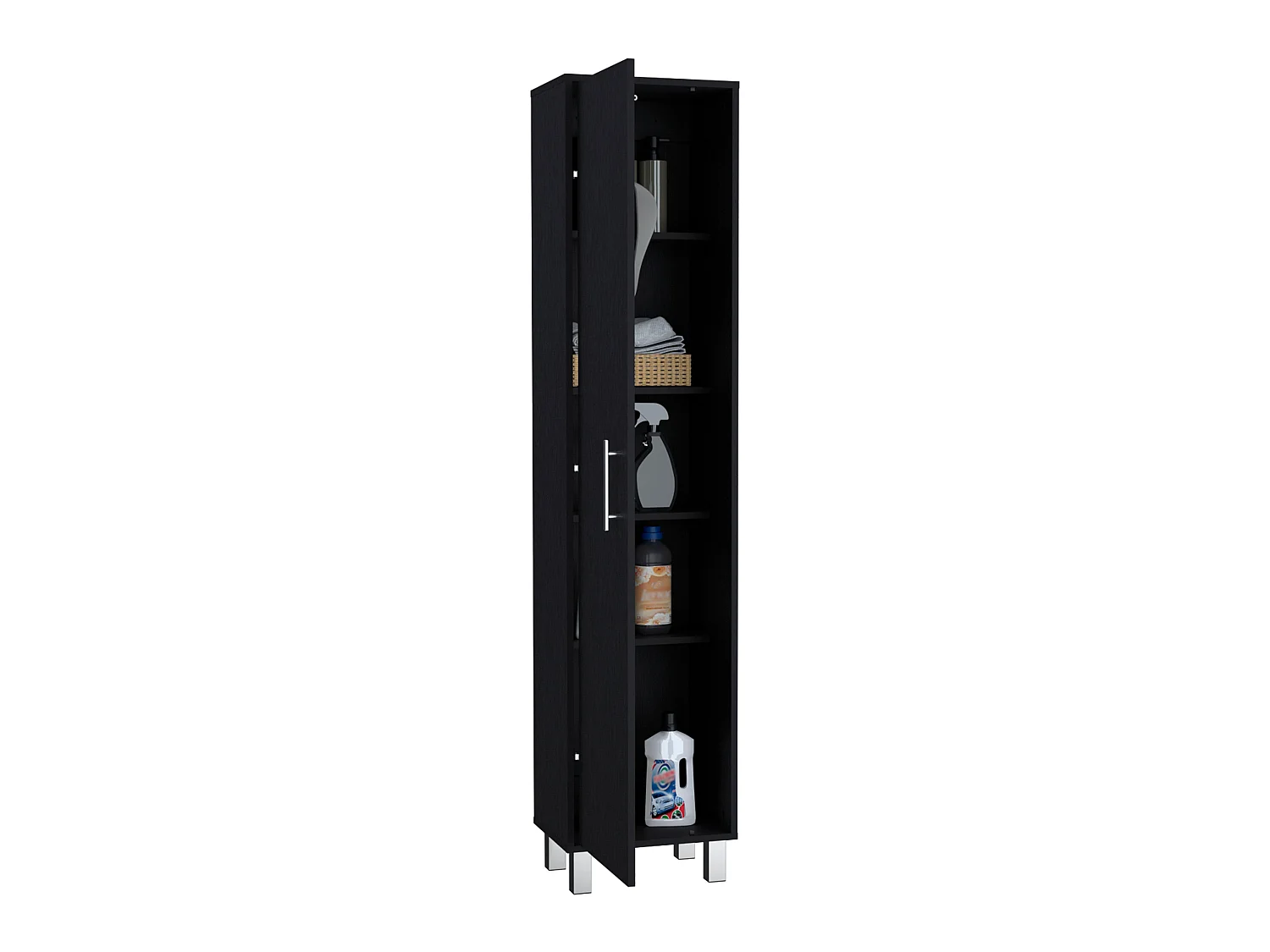 Columna de baño Laska con 5 estantes y 1 puerta , negro , 180 cm  X 40 cm  X 29.8 cm