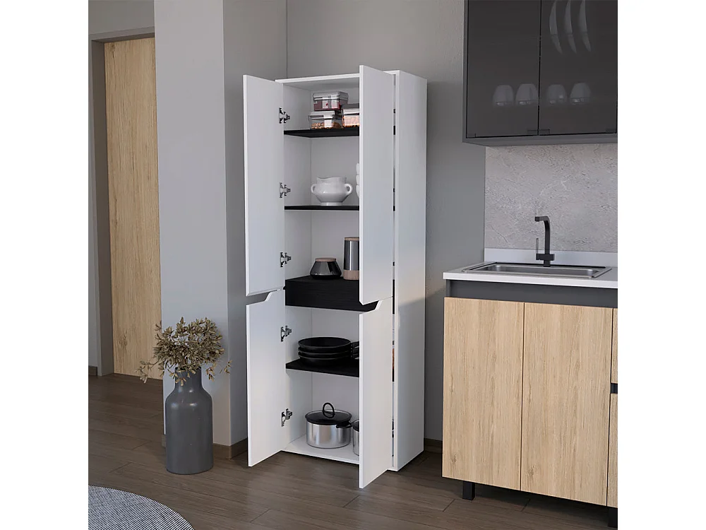 Alacena Herring en melamina con 4 puertas y 5 estantes , blanco , 170 cm  X 60 cm  X 30 cm