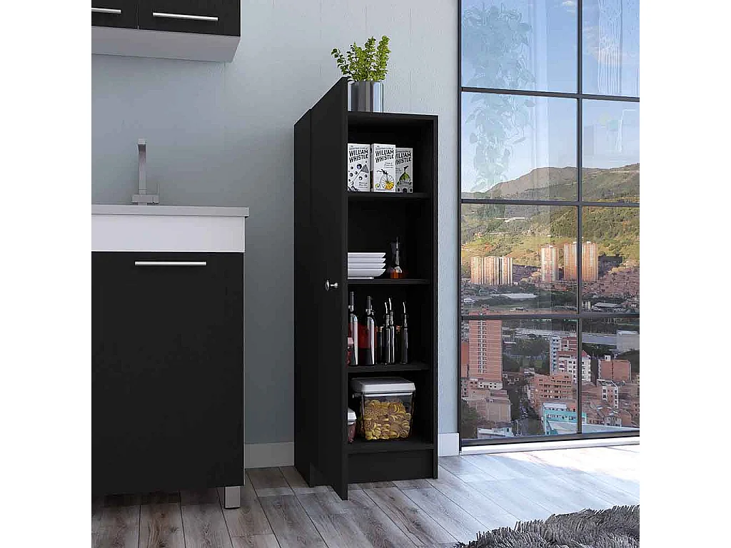 Alacena Belleria en melamina con 1 puerta y 4 estantes , negro , 120.6 cm  X 43.1 cm  X 31.3 cm