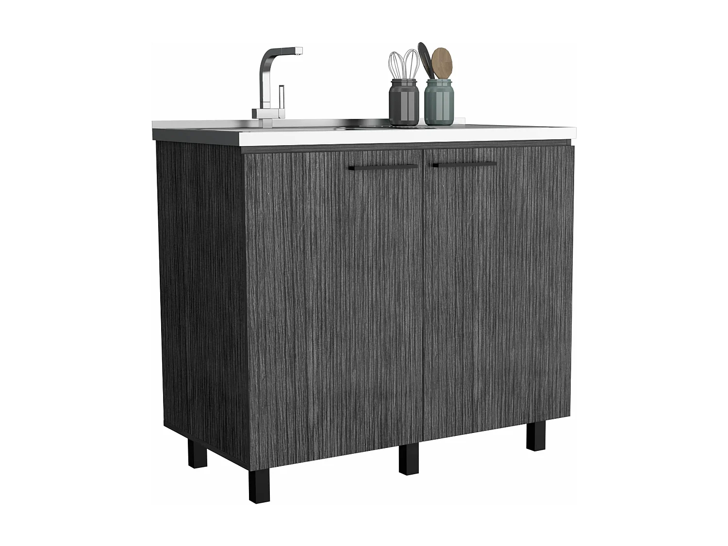 Mueble bajo Napoles en melamina con 2 estantes ,  2 puertas y encimera de acero inoxidable , gris , 89 cm  X 100 cm  X 52.5 cm