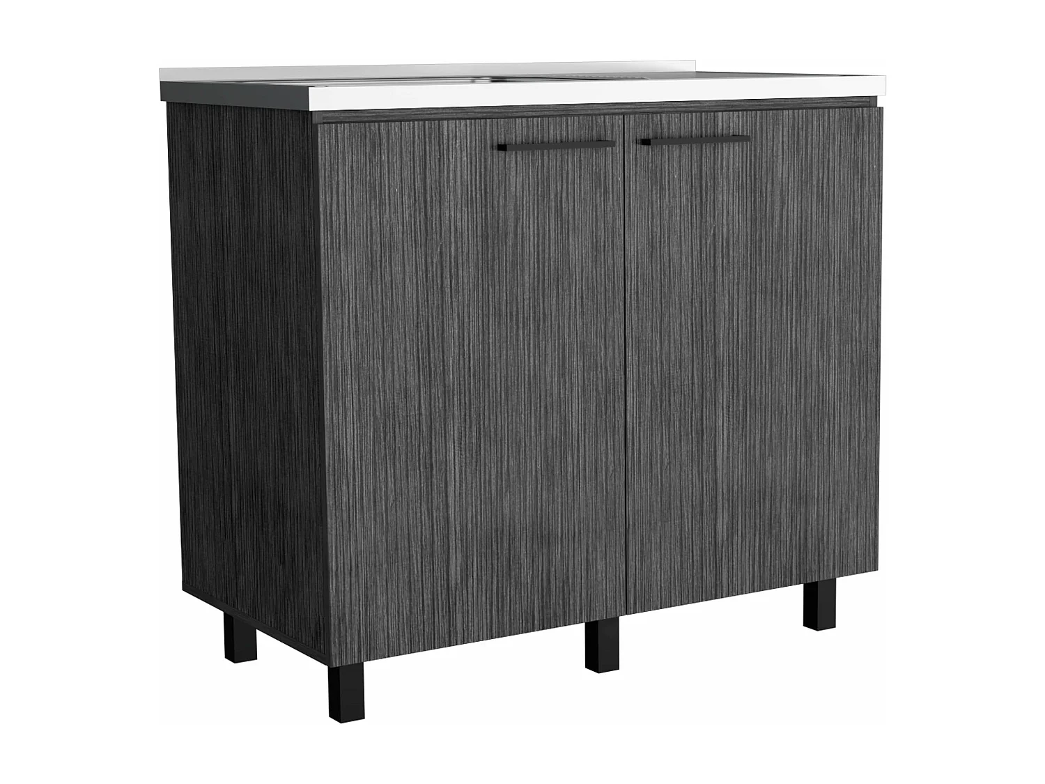 Mueble bajo Napoles en melamina con 2 estantes ,  2 puertas y encimera de acero inoxidable , gris , 89 cm  X 100 cm  X 52.5 cm