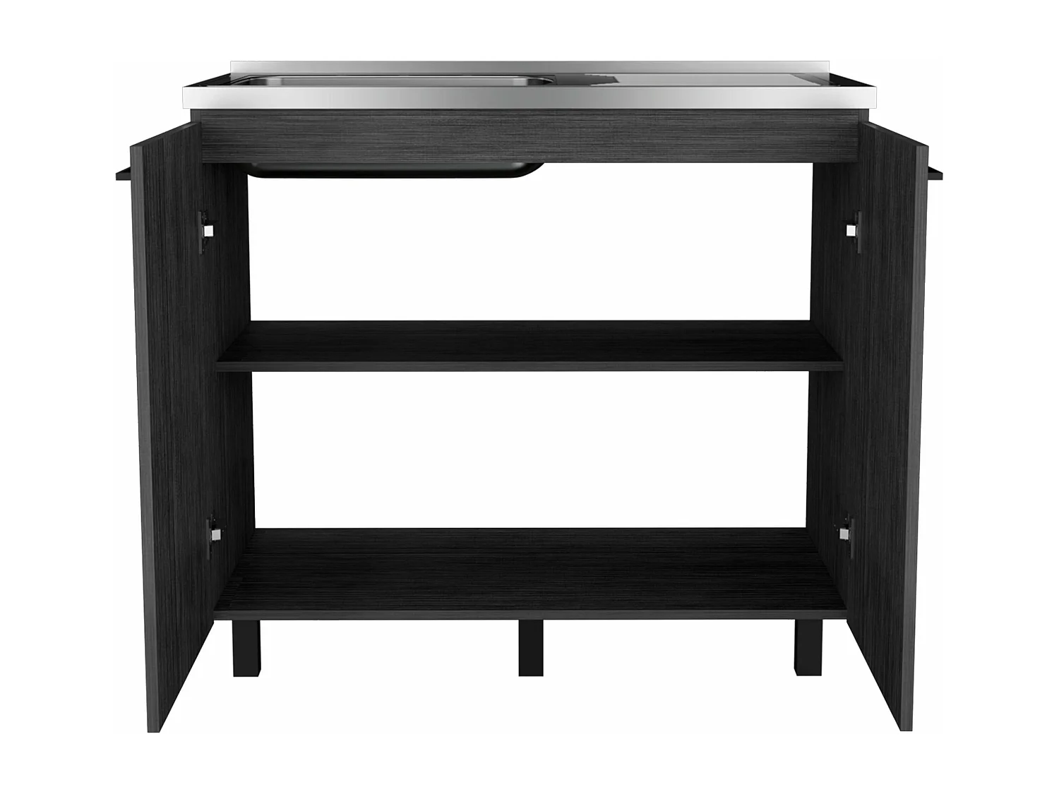 Mueble bajo Napoles en melamina con 2 estantes ,  2 puertas y encimera de acero inoxidable , gris , 89 cm  X 100 cm  X 52.5 cm