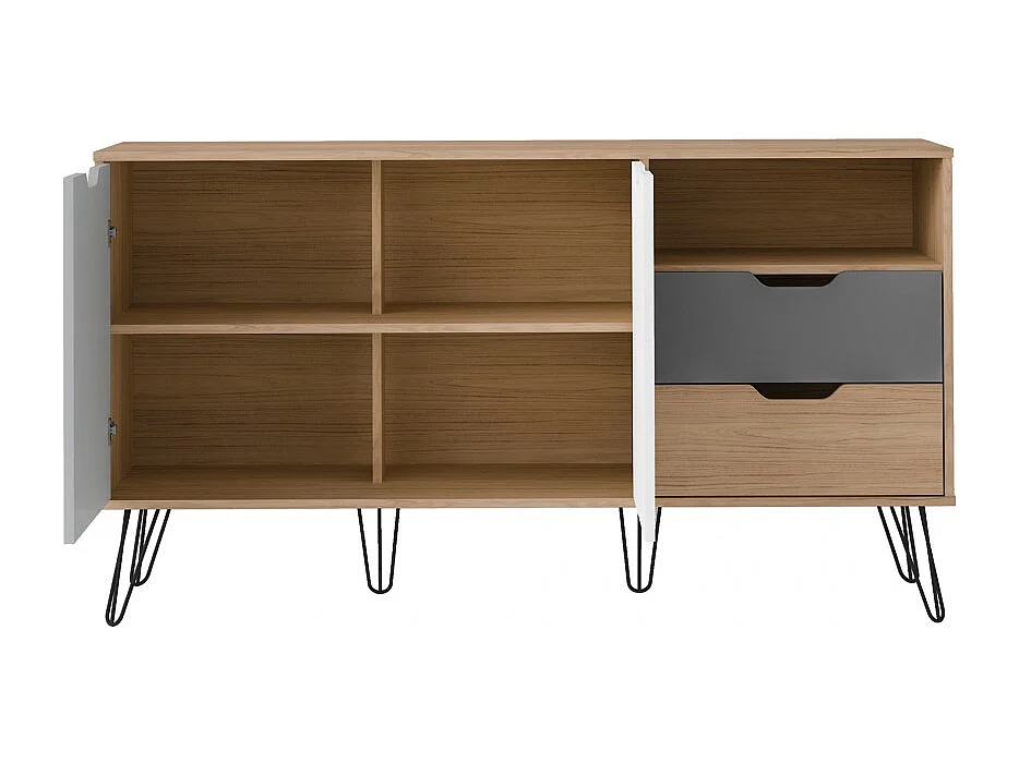 Aparador ESTOCOLMO 2 puertas y 2 cajones en MDF lacado. Colores:blanco, gris claro, oscuro y roble. Med:140x39x76,5H cm