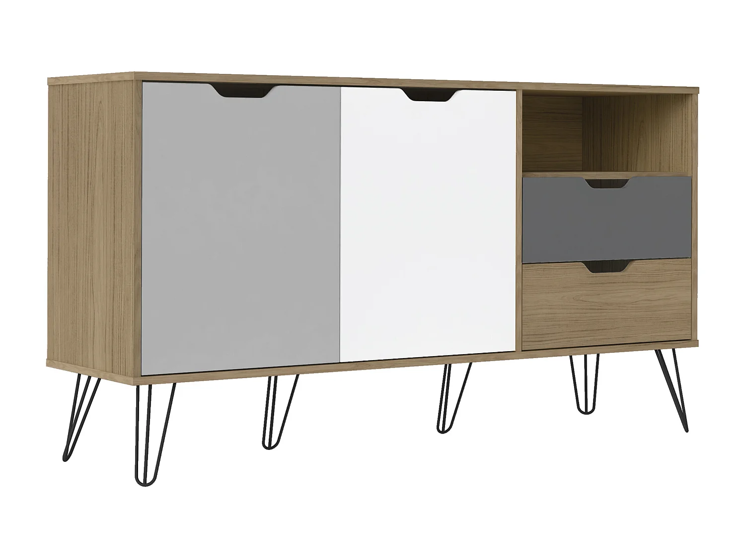 Aparador ESTOCOLMO 2 puertas y 2 cajones en MDF lacado. Colores:blanco, gris claro, oscuro y roble. Med:140x39x76,5H cm