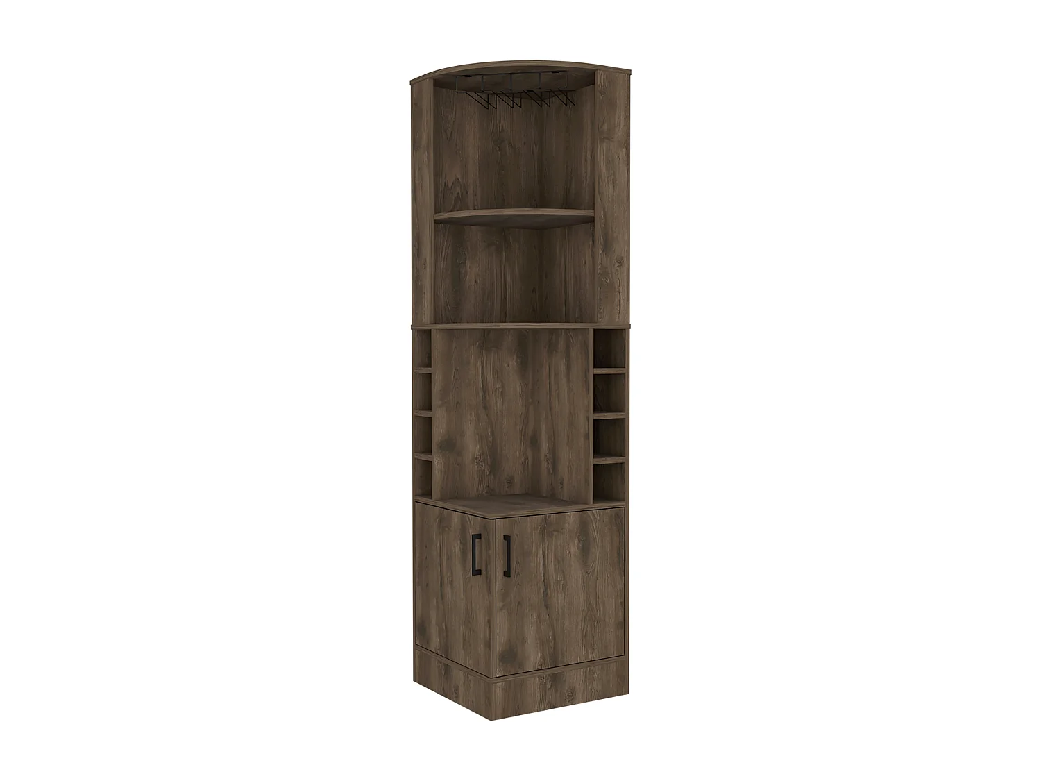 Armário bar em melamina Syrah com 4 prateleiras, 2 portas, 4 suportes para copos e 4 suportes para copos, castanho, 180.6 cm X 46.9 cm X 46.9 cm