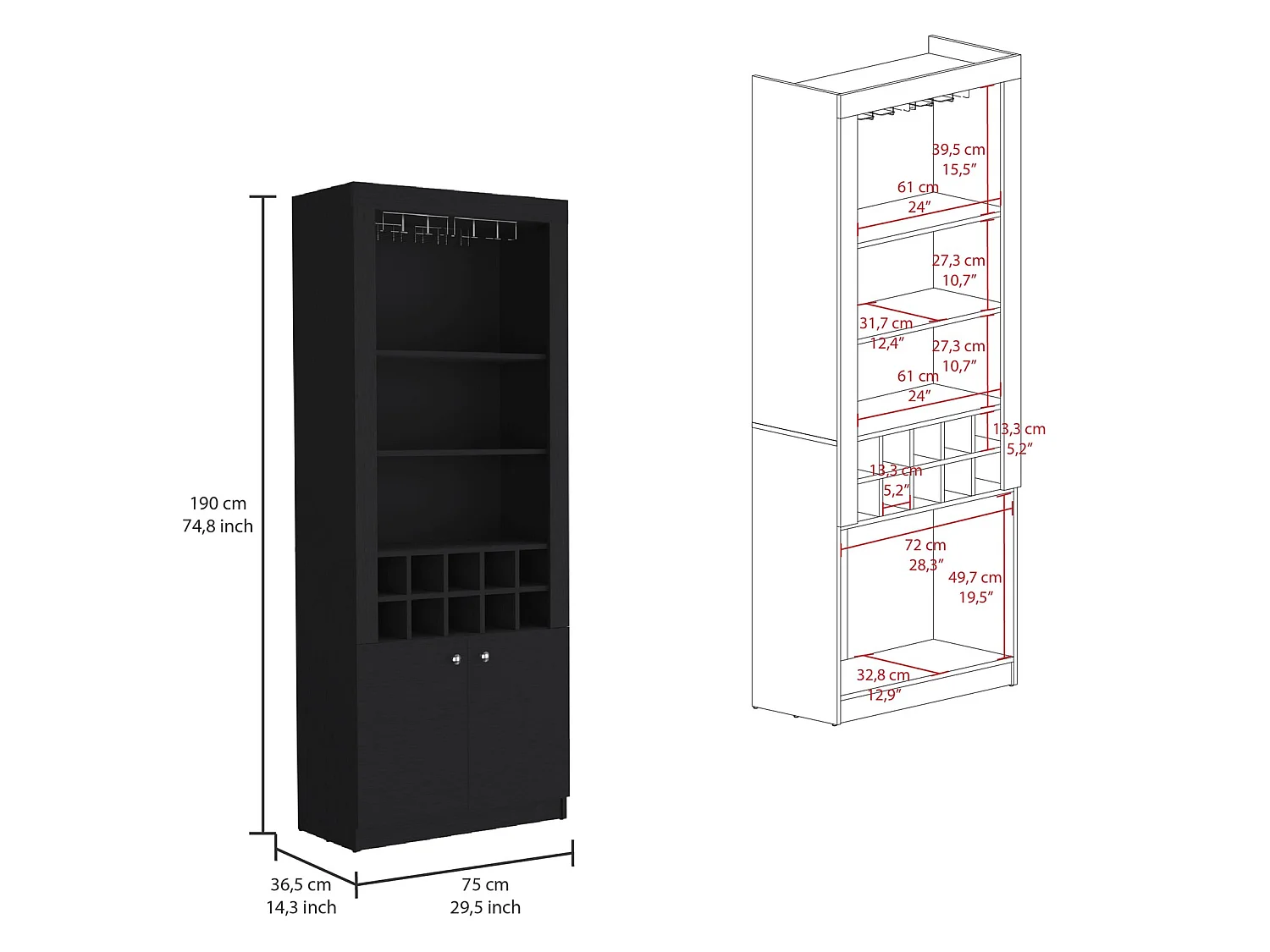 TUHOME CONCEPT Mobile bar Nebo da 190 cm, wengé