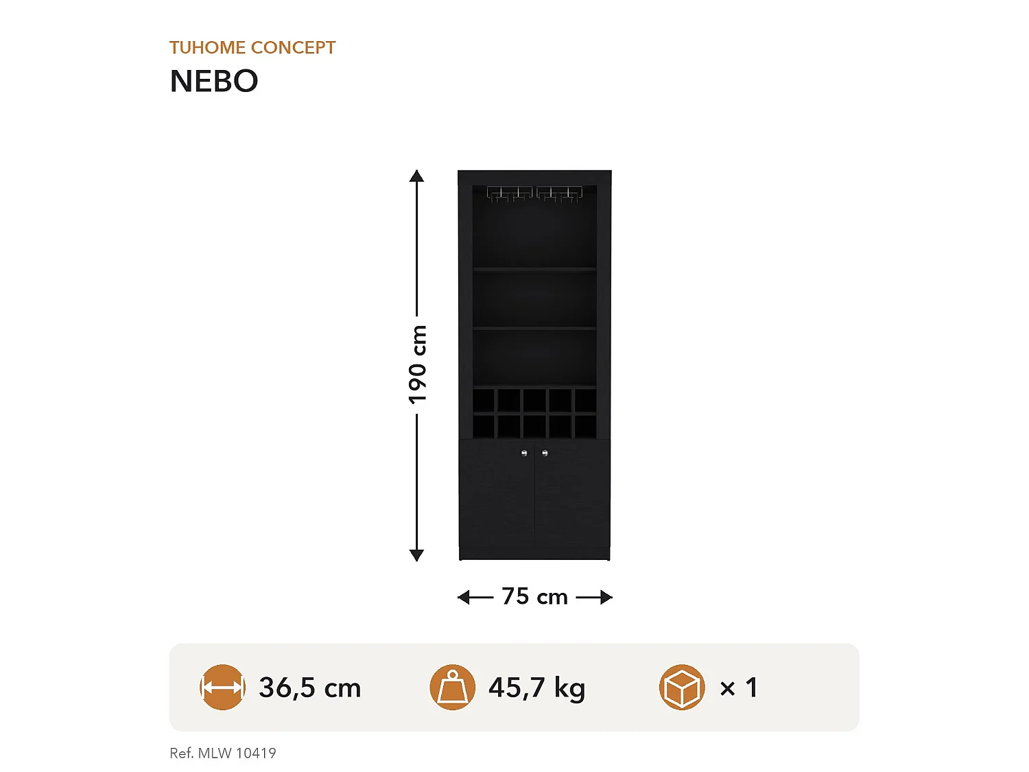 TUHOME CONCEPT Mobile bar Nebo da 190 cm, wengé
