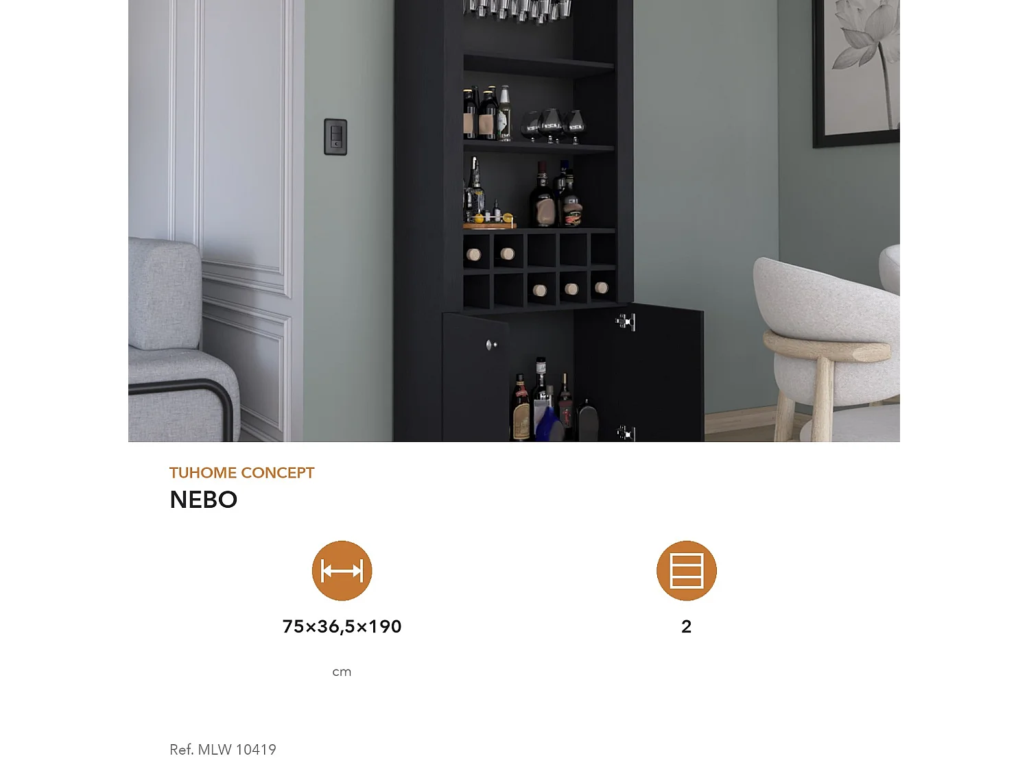 TUHOME CONCEPT Mobile bar Nebo da 190 cm, wengé
