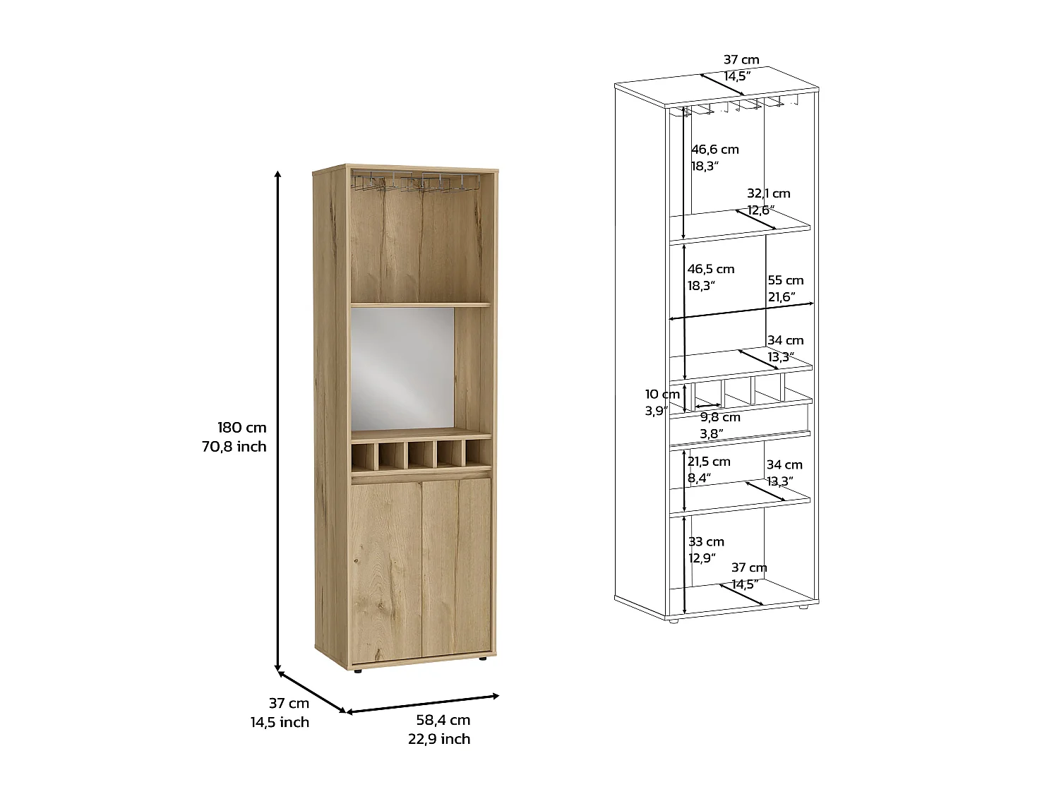 TUHOME CONCEPT Mueble bar Prana de 180 cm, roble arena