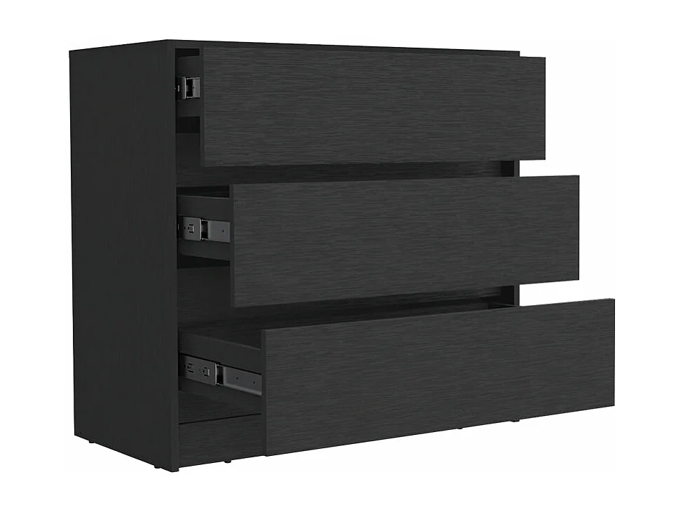 Comò Austin in melamina con 3 cassetti con guide metalliche, nero , 80 cm X 85 cm X 42 cm