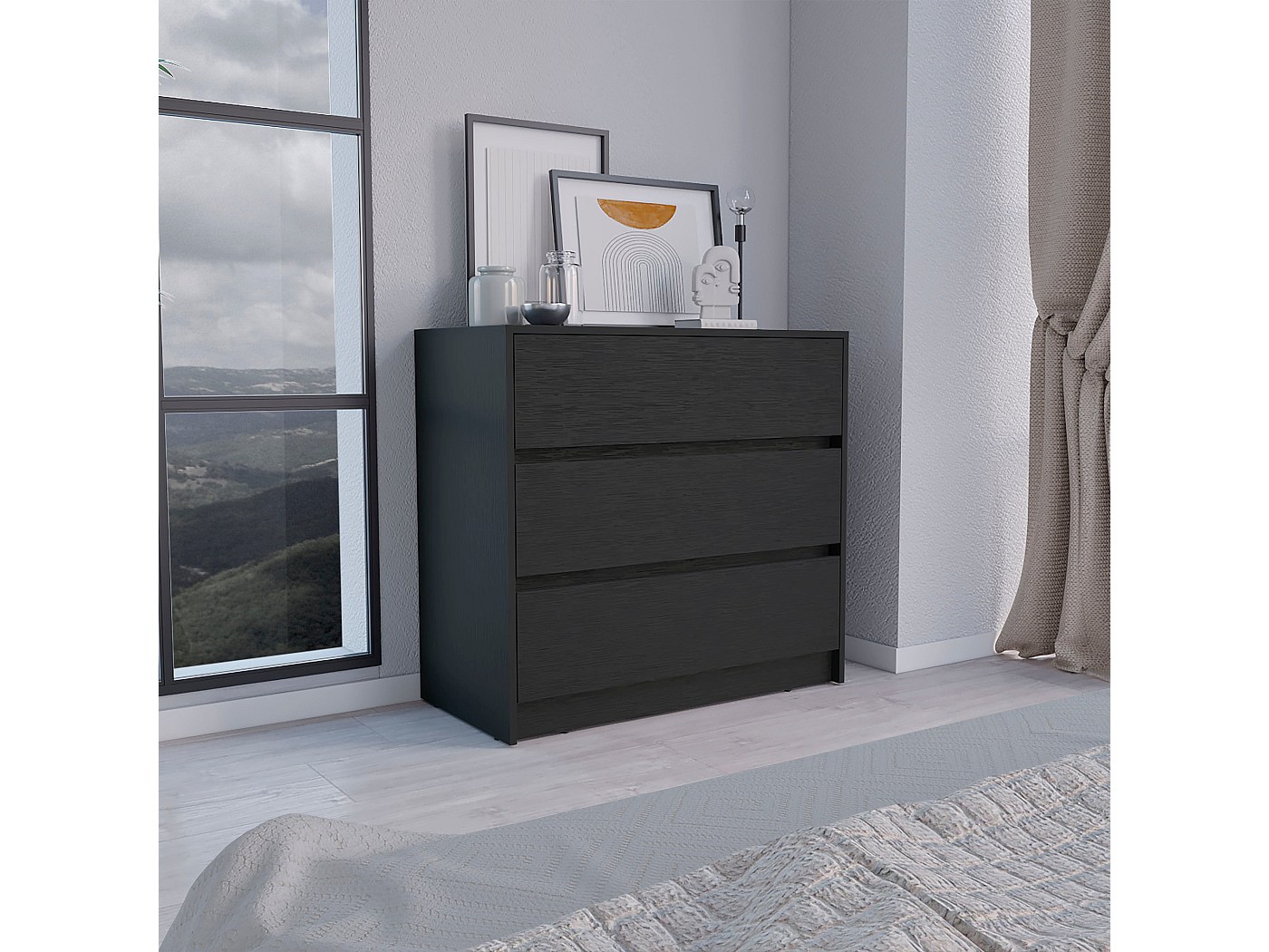 Yoobure Cassettiera per camera da letto con stazione di ricarica e luci LED, supporto TV alto con 10 cassetti, cassettiere e cassettiere in legno per