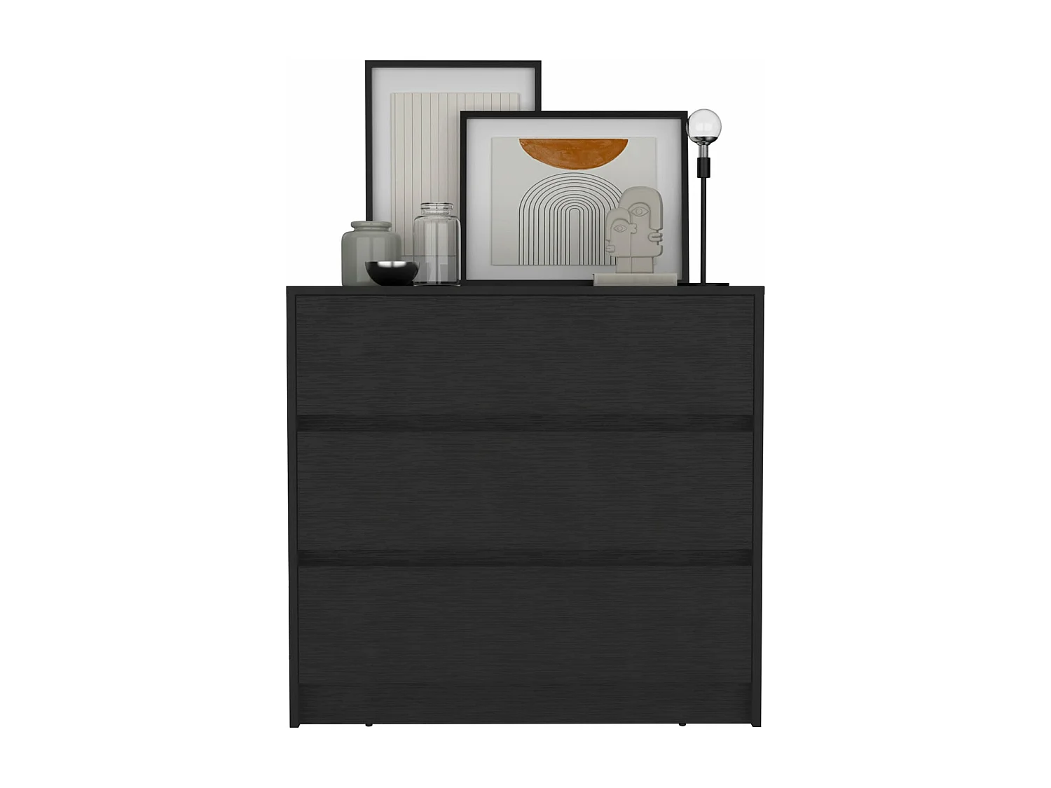 Commode Austin en mélamine avec 3 tiroirs avec rails en métal, noir, 80 cm X 85 cm X 42 cm