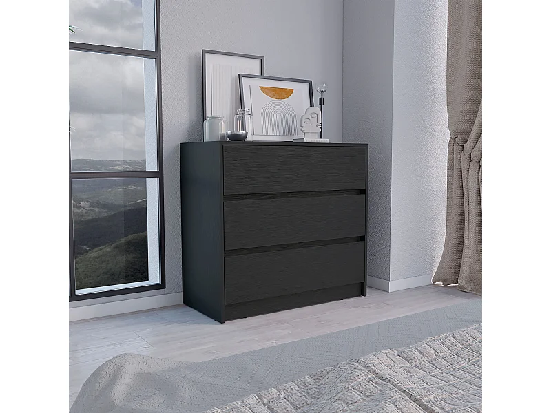 Commode Austin en mélamine avec 3 tiroirs avec rails en métal, noir, 80 cm X 85 cm X 42 cm