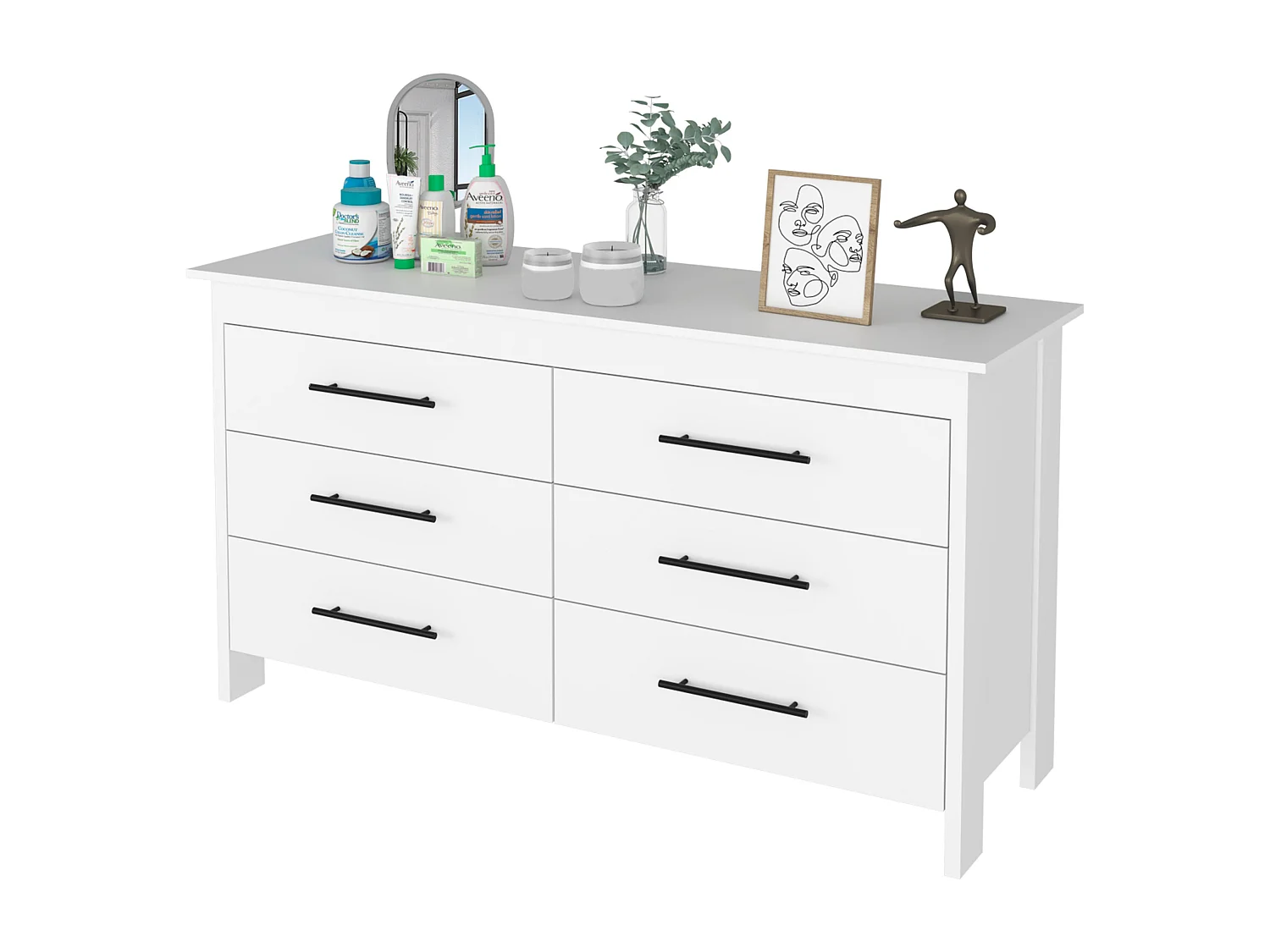 Comoda doble Hms en melamina con 6 cajones de rieles metalicos , Blanco , 80.6 cm  X 149.5 cm  X 48.3 cm