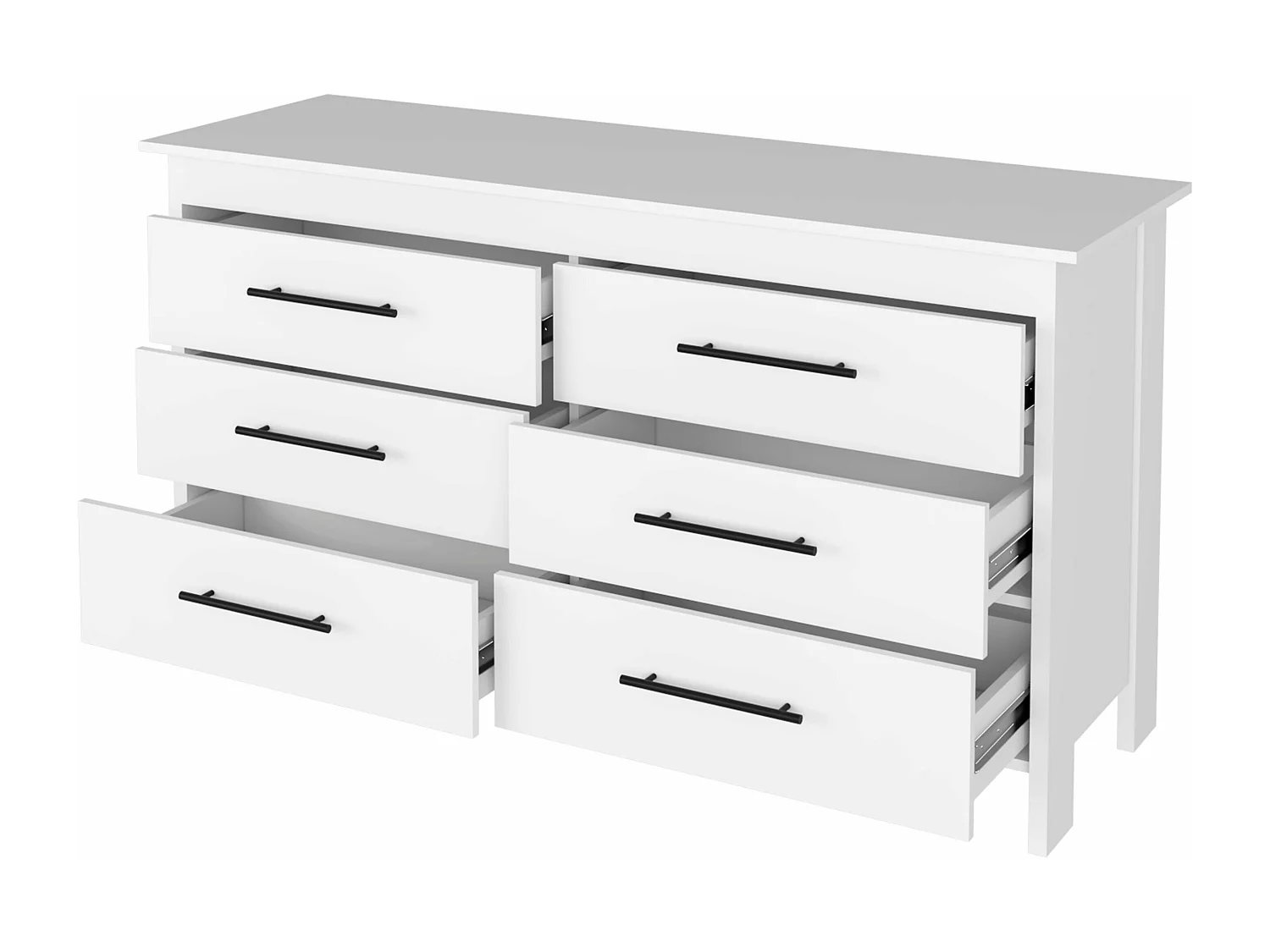 Comoda doble Hms en melamina con 6 cajones de rieles metalicos , Blanco , 80.6 cm  X 149.5 cm  X 48.3 cm