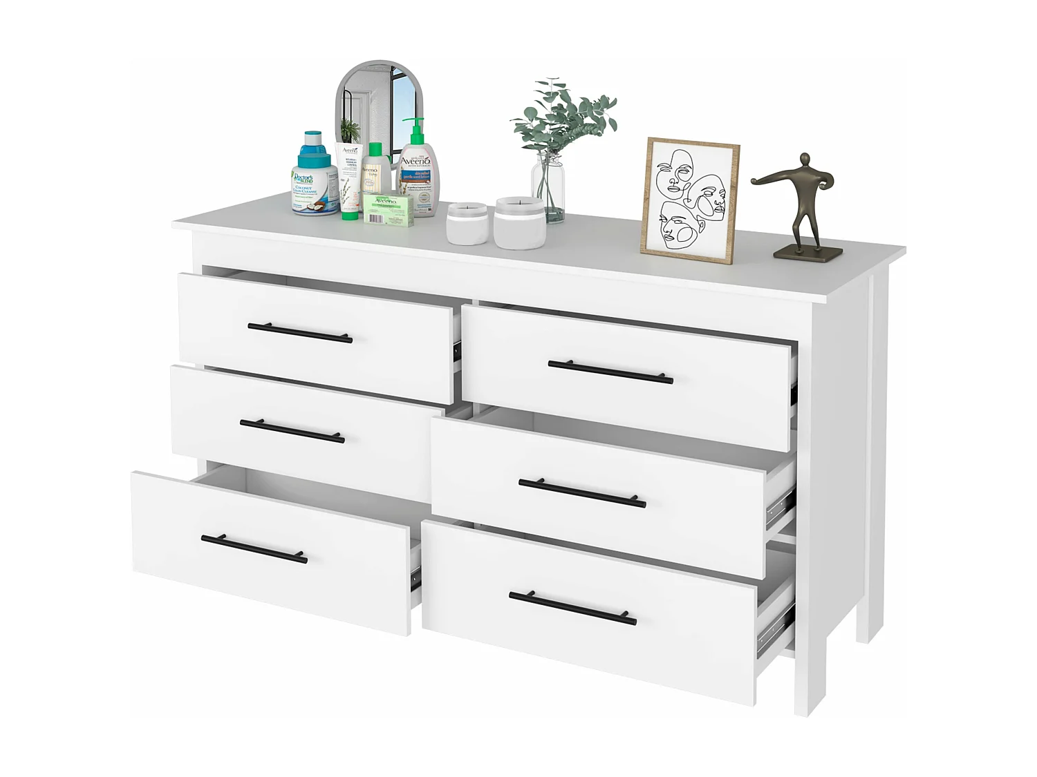 Cassettiera doppia Hms in melamina con 6 cassetti con guide metalliche, bianco, 80.6 cm X 149.5 cm X 48.3 cm