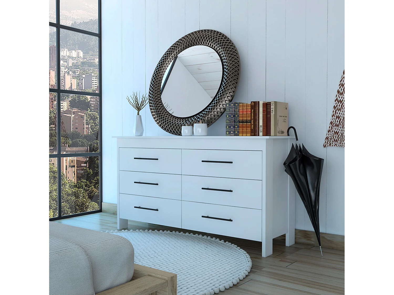 Cassettiera doppia Hms in melamina con 6 cassetti con guide metalliche, bianco, 80.6 cm X 149.5 cm X 48.3 cm