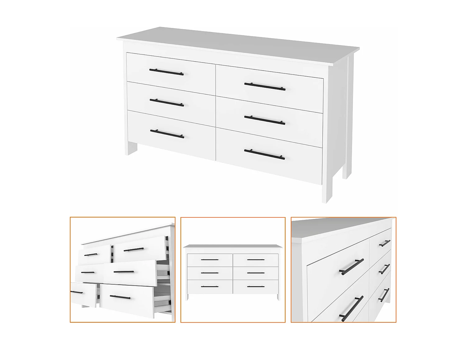 Cassettiera doppia Hms in melamina con 6 cassetti con guide metalliche, bianco, 80.6 cm X 149.5 cm X 48.3 cm