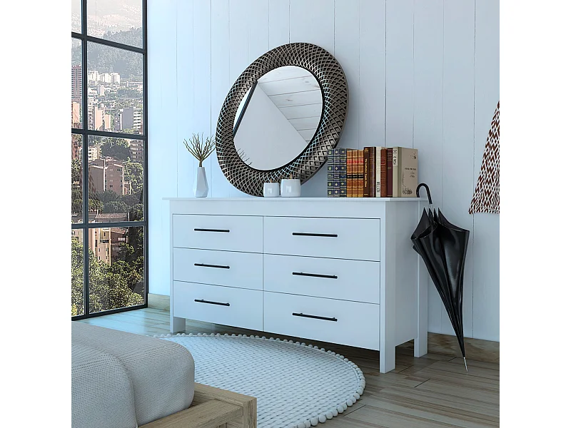 Comoda doble Hms en melamina con 6 cajones de rieles metalicos , Blanco , 80.6 cm  X 149.5 cm  X 48.3 cm