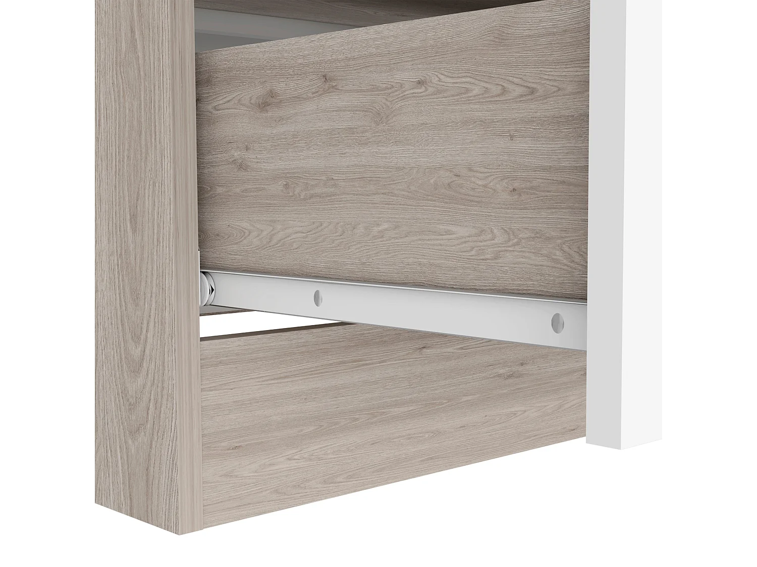 Comò Melia in melamina con 3 cassetti con guide in metallo, multicolore, 75.7 cm X 80 cm X 39.8 cm