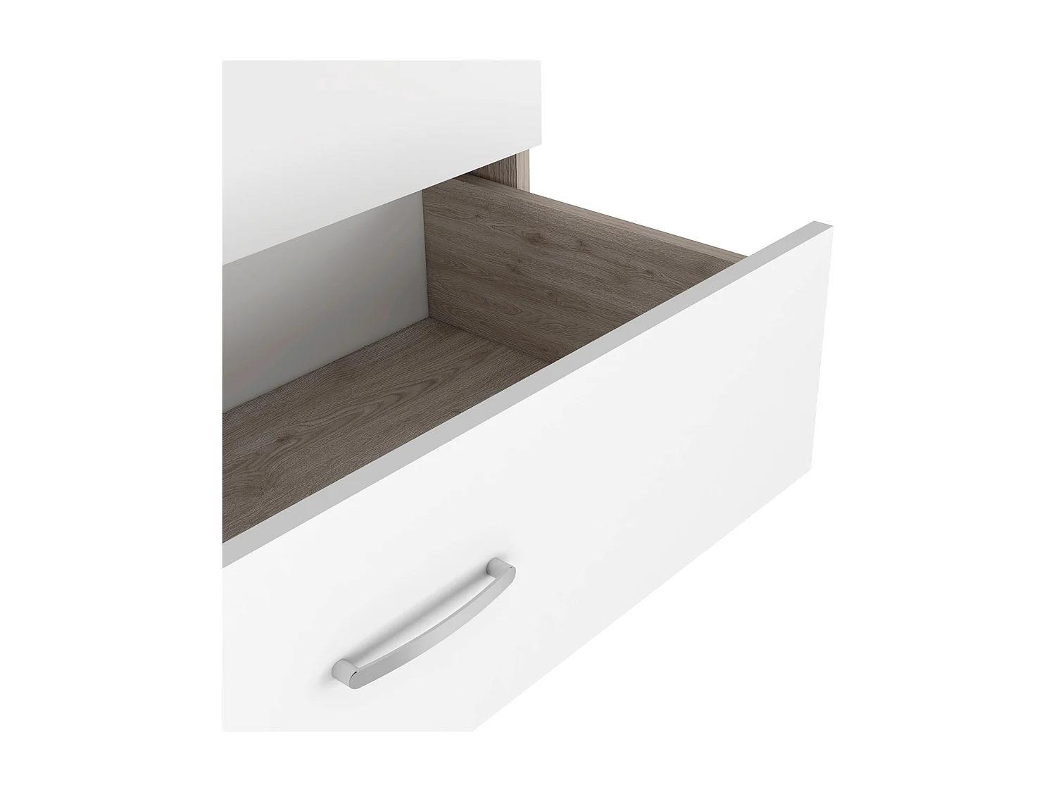 Comò Melia in melamina con 3 cassetti con guide in metallo, multicolore, 75.7 cm X 80 cm X 39.8 cm