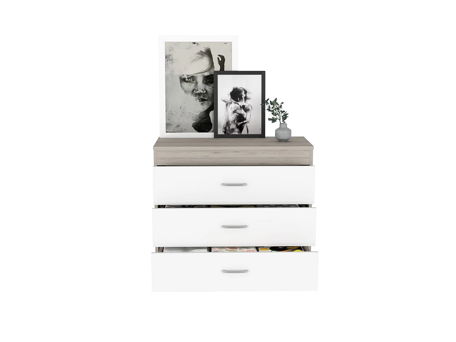 TUHOME CONCEPT Commode Melia de 80 cm, gris cendré et blanc